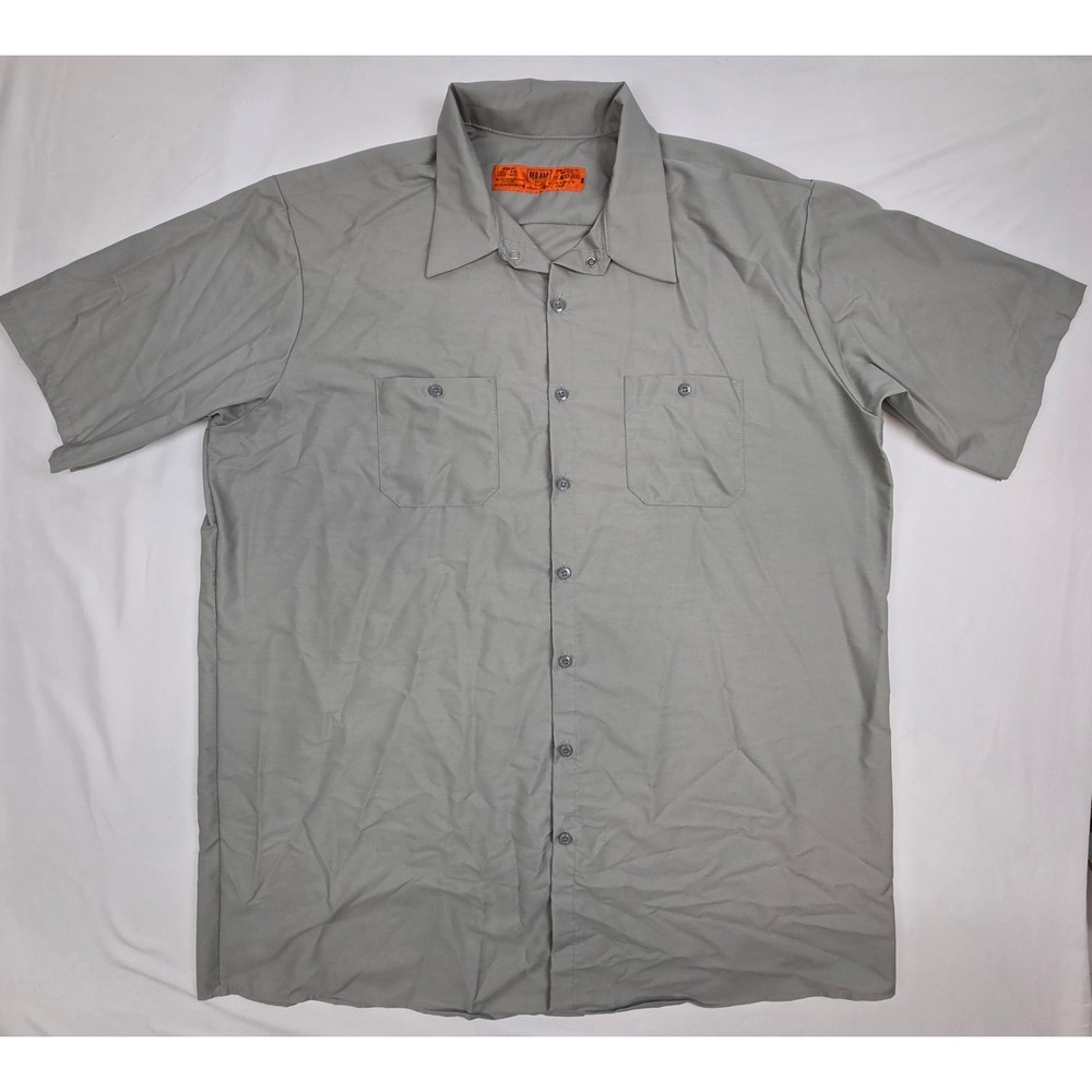 Red Kap Mens Industrial Work Shirt Poly Cotton Gray Short Sleeve Button Up 3XL